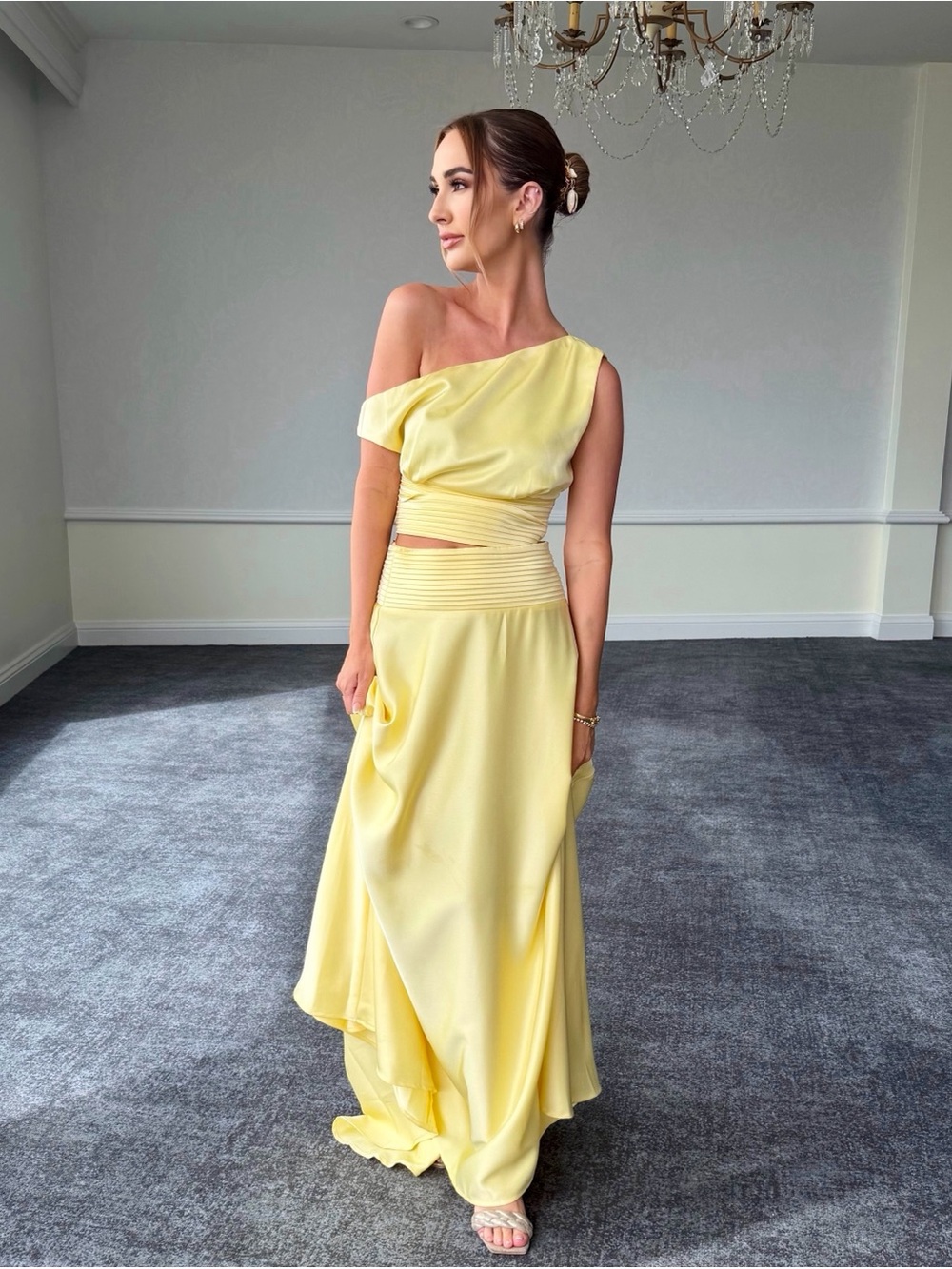One-Shoulder Yellow Two Piece set